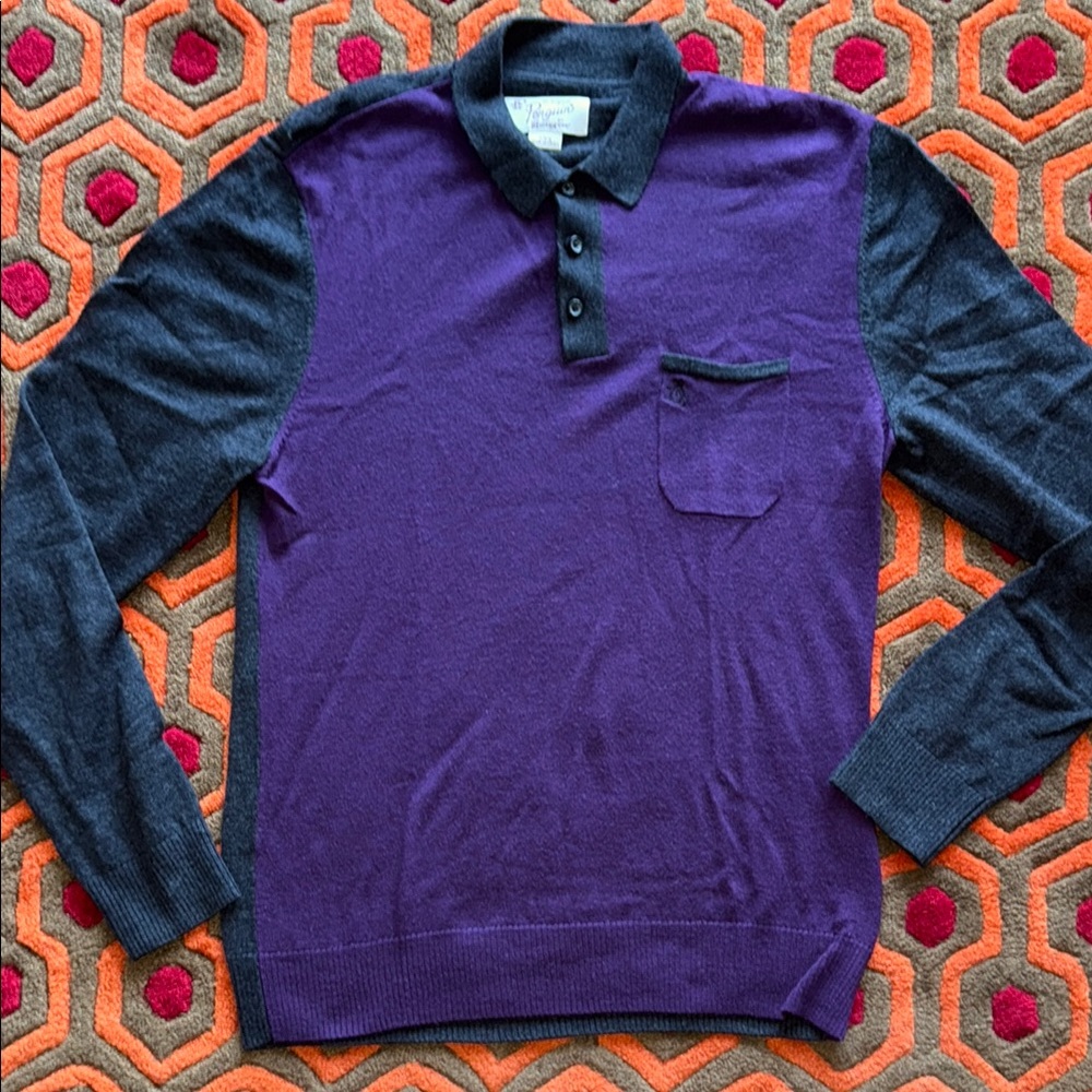 Original Penguin Purple & Gray Long Sleeve Polo Shirt Sweater Men's L/M